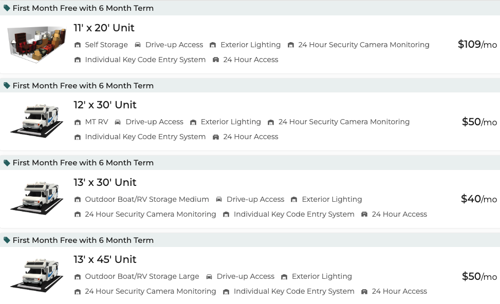 outdoor storage unit sizes